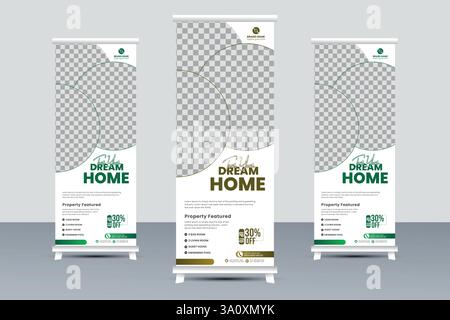 Progettazione di volantini immobiliari moderni , modello di pubblicità per la vendita di immobili Illustrazione Vettoriale