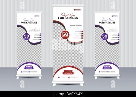 Progettazione di volantini immobiliari moderni , modello di pubblicità per la vendita di immobili Illustrazione Vettoriale