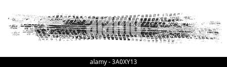 Sgrossare le tracce degli pneumatici con schizzi di fango, segni di frenata delle ruote sporche. Silhouette con battistrada per camion, auto o motociclette. Perfetto per fuoristrada Illustrazione Vettoriale