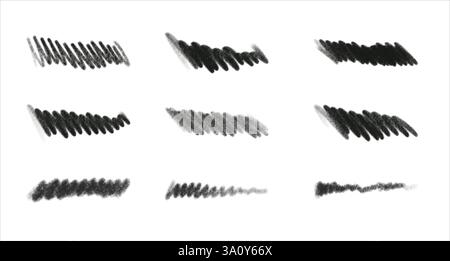 Set di pastello nero grunge, graffi testurizzati con gesso. Illustrazione Vettoriale