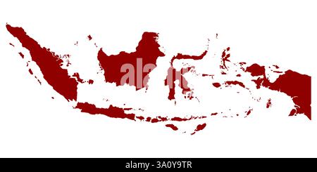 Modello mappa Indonesia. Design di colore rosso. Illustrazione vettoriale. Illustrazione Vettoriale