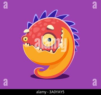 Carattere Halloween cifra 9 nove spaventoso personaggio mostro. Bizzarro personaggio di un mostro rettile horror, personaggio o numero, folle vettore di creatura fantasy Illustrazione Vettoriale