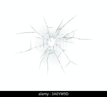Illustrazione dettagliata di una superficie in vetro incrinata con linee irradianti dal punto di impatto. Perfetto per argomenti su fragilità, danni o sicurezza Illustrazione Vettoriale