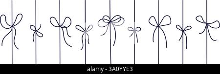 Fiocco sottile per decorare la confezione regalo. Linea verticale vettoriale del nastro. Traccia modificabile. Confezione grafica RAP su sfondo bianco isolata. Perfetto per le feste Illustrazione Vettoriale