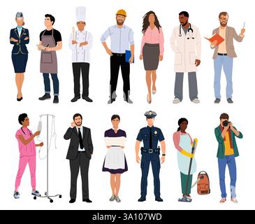 Un gruppo di persone in varie professioni Illustrazione Vettoriale