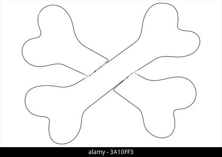 Illustrazione vettoriale del concetto di disegno a una linea continua con osso cane Illustrazione Vettoriale
