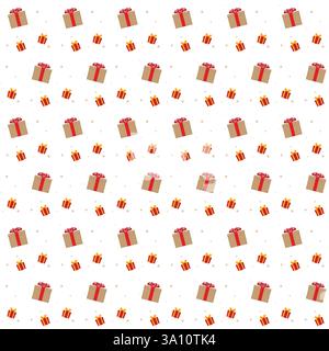 Confezioni regalo con nastro, motivo vettoriale senza cuciture, sfondo bianco di forme diverse Illustrazione Vettoriale