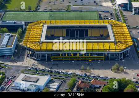Vista aerea, Aachen Tivoli, stadio di calcio nel parco sportivo Soers, sede della squadra di calcio Alemannia Aachen, Laurensberg, Aquisgrana, Renania, Foto Stock