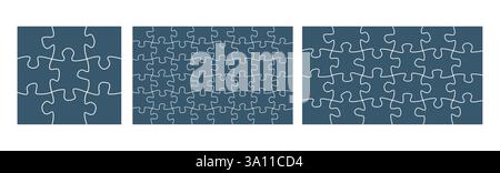 Set di pezzi di puzzle. Puzzle con 9, 24, 48 pezzi. Modello puzzle. Illustrazione Vettoriale