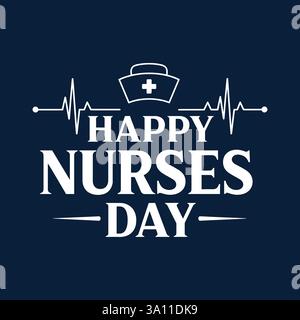 Happy Nurse Day tipografia disegno vettoriale con simbolo medico , sfondo nero Illustrazione Vettoriale