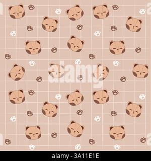 Footprint Bear grazioso sfondo marrone grazioso disegnato a mano banner disegnato a mano carta da parati senza cuciture doodle Illustrazione Vettoriale
