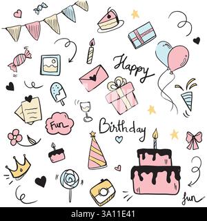 Icona di compleanno elemento della collezione Concept sfondo disegnato a mano illustratore sfondo senza cuciture Banner felice festa palloncino nascita celebrazione auto Illustrazione Vettoriale