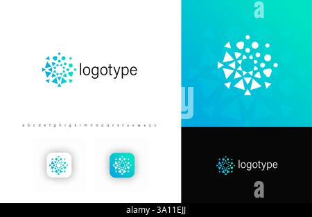 Logo triangolare astratto frammentato, che simboleggia tecnologia, trasformazione digitale e innovazione. Ideale per intelligenza artificiale, blockchain, software e. Illustrazione Vettoriale
