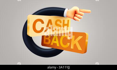 Icona cashback con la mano rivolta verso l'alto. Etichetta cashback o rimborso. Illustrazione vettoriale Illustrazione Vettoriale