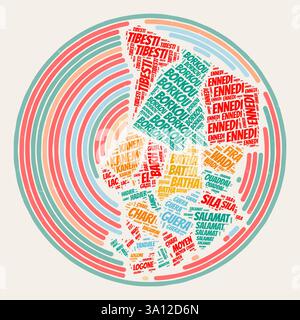 Poster rotondo del Ciad. Immagine tipografica del Paese. Regioni nuvole di parole del Ciad. Design vintage con texture graffiante. Illustrazione Vettoriale