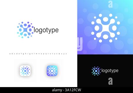 Figure umane astratte che formano punti di fusione connessi, simboleggiano l'unità, il lavoro di squadra, la comunicazione digitale. Ideale per social network e team aziendali Illustrazione Vettoriale