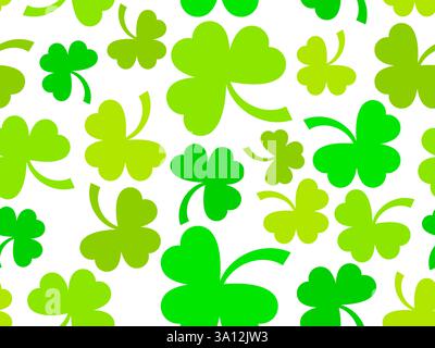 Il trifoglio verde lascia un motivo senza cuciture per il giorno di San Patrizio. Il trifoglio Shamrock è un simbolo di buona fortuna. Progettazione di prodotti promozionali, cartoline e p Illustrazione Vettoriale
