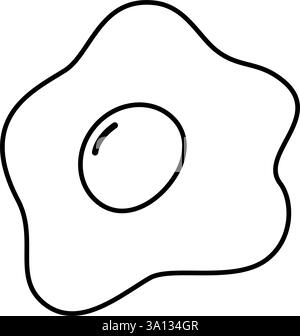 Contorno a mano libera uovo fritto pittogramma minimalista stilizzato icona adesivo logo elemento di design concetto. Illustrazione Vector isolata scheda cibo o menu, poster o banner promozionale Web, opuscolo, materiale di stampa Illustrazione Vettoriale