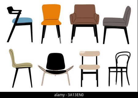 Set di sedie con colori e design diversi Illustrazione Vettoriale