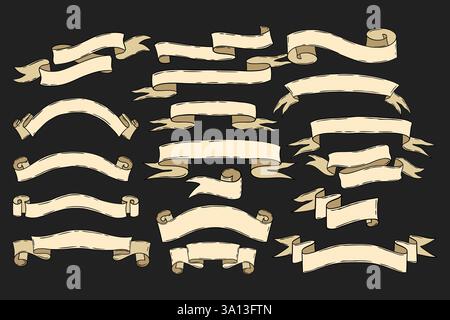 Collezione di striscioni Vintage disegnati a mano per etichette decorative classiche e design grafico Illustrazione Vettoriale
