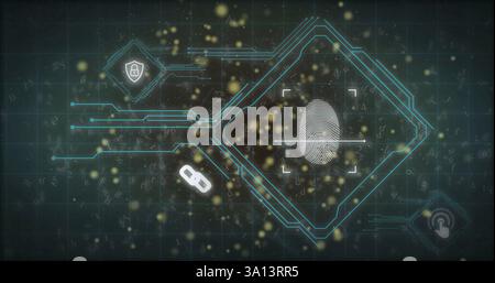 Immagine della rete di connessioni tramite lucchetto e impronta digitale Foto Stock