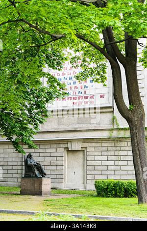 Monumento al chimico Mendeleyev. La tavola periodica degli elementi chimici Foto Stock