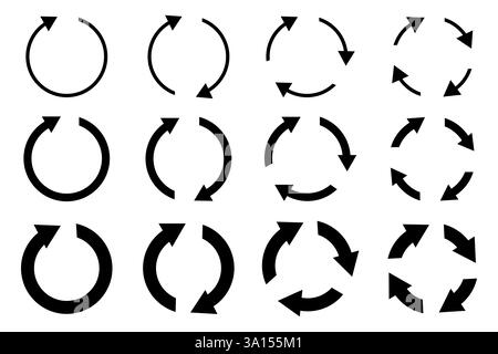 Gruppo di frecce circolari. Icone del ciclo di rotazione. Aggiorna raccolta simboli. Illustrazione vettoriale. Illustrazione Vettoriale