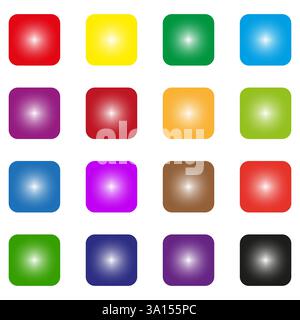 Pulsanti quadrati gradiente. Elementi colorati lucidi. Icone moderne astratte. Interfaccia digitale luminosa. Illustrazione Vettoriale