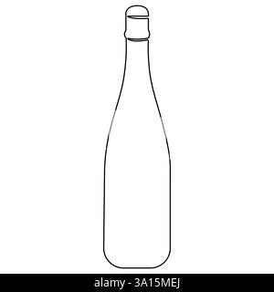 Disegno continuo a linea singola di vino bottiglia alcol bevanda in stile doodle contorno illustrazione vettoriale Illustrazione Vettoriale