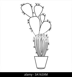 La grafica continua su una linea disegnando cactus Doodle Vector e cactus Plants delineano un elemento di design minimalista Illustrazione Vettoriale