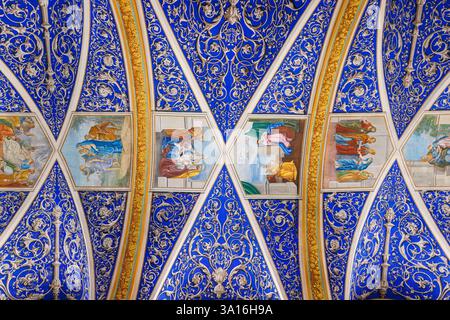 Francia, Tarn, Castelnau de Montmiral, etichettato Les Plus Beaux Villages de France (i più bei villaggi di Francia), soffitto dipinto della chiesa Foto Stock