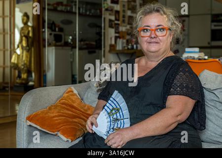 Francia, Loira Atlantica, Nantes, quartiere di Graslin, Nathalie Brucker gestisce il negozio più antico (Byblos) di Passage Pommeraye e vive al piano superiore Foto Stock
