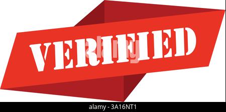 Icona banner verificata in stile piatto. Verificare l'illustrazione del vettore dell'etichetta su sfondo isolato. Concetto aziendale di firma accettato. Illustrazione Vettoriale