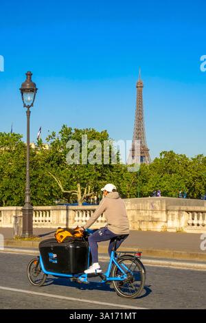 Francia, Parigi, area dichiarata patrimonio dell'umanità dall'UNESCO, la Torre Eiffel sopra gli alberi Foto Stock