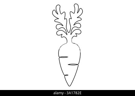 Carota semplice con disegno grafico a una linea continua, pianta di carote in crescita vettore minimalista Illustrazione Vettoriale