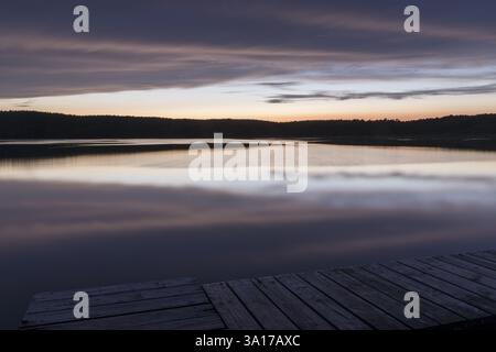 La sera scorsa, al Grosser Glubigsee, vicino a Wendisch Rietz, Oder-Spree, Brandeburgo, Germania, Europa Foto Stock