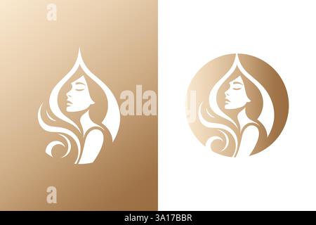 Logo elegante e astratto con silhouette da donna per i marchi Wellness e Beauty Illustrazione Vettoriale