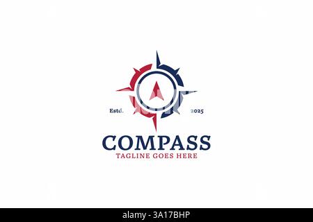 Moderno logo Nautical Compass con elementi di design astratti per viaggi e viaggi Illustrazione Vettoriale