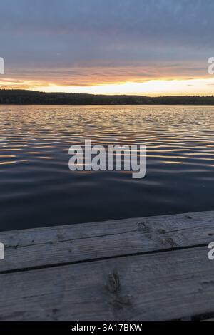 Tramonto al Grosser Glubigsee vicino a Wendisch Rietz, distretto di Oder-Spree, Brandeburgo, Germania, Europa Foto Stock