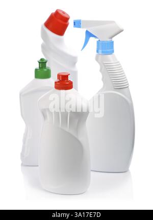 Quattro flaconi di pulizia Foto Stock