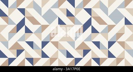 Strisce diagonali in stile retrò e forme angolari. Design dei blocchi di trapunta, ripetizione continua del pattern vettoriale, sfondo geometrico semplice astratto per fabr Illustrazione Vettoriale