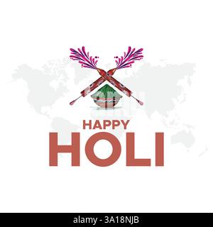 Buon festival holi. pentola colorata e polvere. disegno dell'illustrazione vettoriale. Splendido poster per il festival indiano Holi Happy con sfondo color pot. Illustrazione Vettoriale