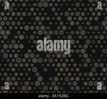 Sfondo delle forme geometriche esagonali. Elementi geometrici multicolori di varie dimensioni. Semplici esagoni impilati. Forme geometriche esagonali. Illustrazione Vettoriale