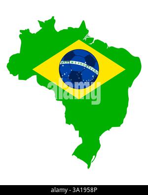 Mappa e bandiera del Brasile con pallone da calcio Foto Stock