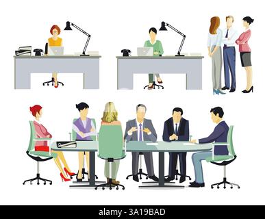 Illustrazione di riunioni di lavoro, formazione e formazione Foto Stock