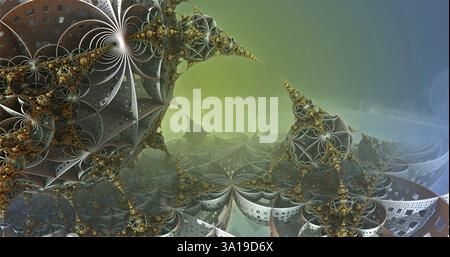 La superficie di un pianeta alieno sotto un rendering 3D del sole alieno Foto Stock