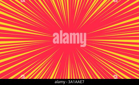 Effetto velocità supereroe con striature di movimento brillanti. Sfondo in stile comico con linee radiali luminose e raffiche di energia. Ideale per manga, anime e design a tema d'azione. Illustrazione Vettoriale