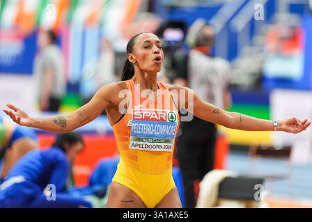 Apeldoorn, Paesi Bassi. 7 marzo 2025. APELDOORN, PAESI BASSI - 7 MARZO: Ana Peleteiro-Compaore di Spagna durante i Campionati europei di atletica leggera indoor 2025 ad Omnisport il 7 marzo 2025 ad Apeldoorn, Paesi Bassi. (Foto di Andre Weening/Orange Pictures) credito: Orange Pics BV/Alamy Live News Foto Stock