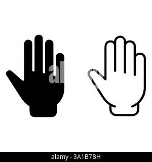 Icona mano. Collezione di icone in bianco e nero del palmo della mano umana isolate su sfondo bianco. Illustrazione Vettoriale