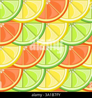 Motivo botanico senza cuciture con immagini vettoriali a fette di agrumi Illustrazione Vettoriale